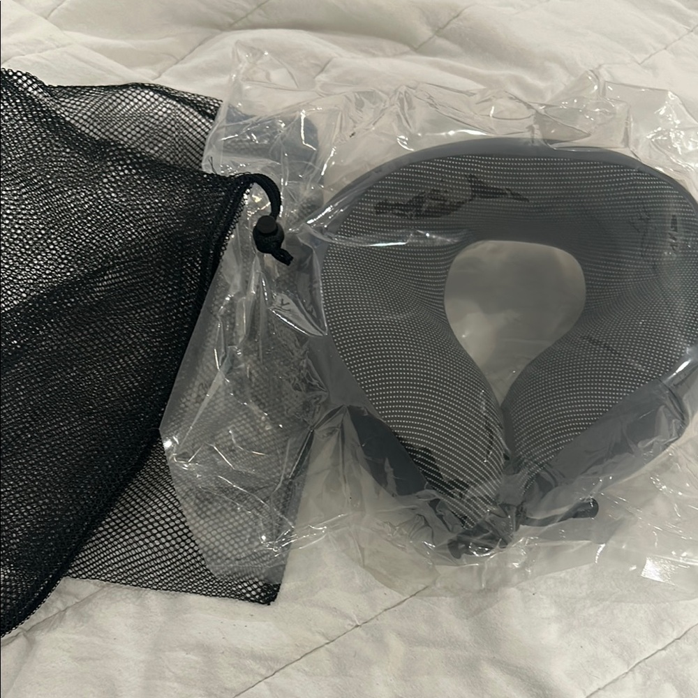 Gray Travel Neck Pillow with Mesh Bag for women and Men